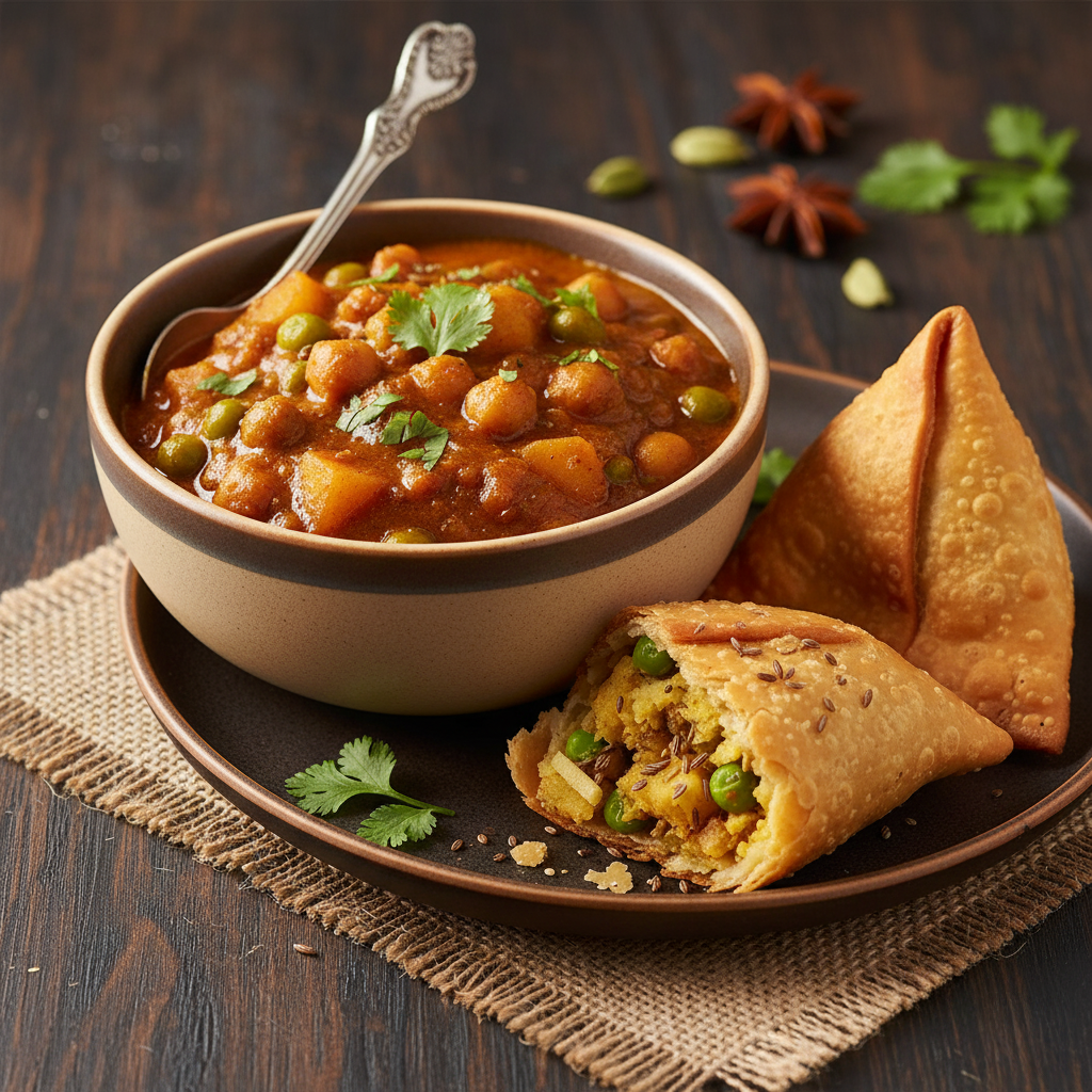 Veg Samosa mit Chana Masala